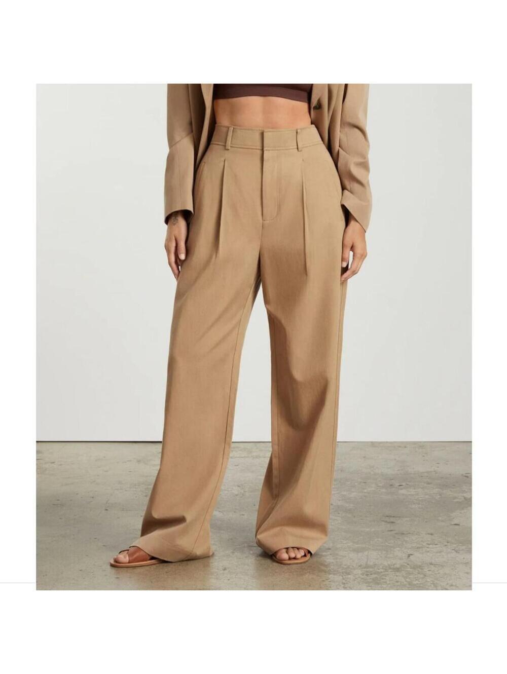 EVERLANE The Way High Drape Trouser Pant Baggy Wide Leg Tan 14 Short
